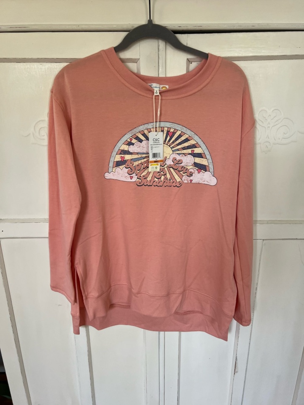 NWT C&C California Over Size Split Hem Sweatshirt Peach
